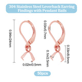 50Pcs 304 Stainless Steel Leverback Earring Findings, with Ice Pick Pinch Bails, Rose Gold, 24mm, Pin: 0.7mm and 0.5mm