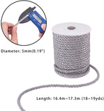 Polyester Cord, Twisted Cord, Silver, 5mm, about 18~19yards/roll(16.4m~17.3m/roll)