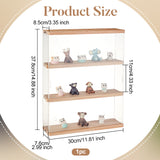 3-Layer Acrylic Minifigures Display Case, Wooden Tiered Dustproof Dolls Display Box with Hanging Hole for Models Toys Action Figures, Rectangle, Clear, 30x8.5x37.8cm