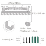 Fashion Iron Medal Hanger Holder Display Wall Rack, 20 Hooks, with Screws, Word Dream believe achieve NEVER GIVE UP, Silver Color Plated, 132x400mm