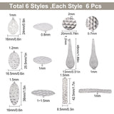 36Pcs 6 Style 304 Stainless Steel Pendants, Textured, Mix-shaped, Stainless Steel Color, 6pcs/style