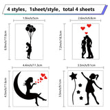 4Pcs 4 Styles Valentine's Day Square PET Waterproof Self-adhesive Car Stickers, Reflective Decals for Car, Motorcycle Decoration, Black, Lover Pattern, 200x200mm, 1pc/style