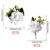 2Pcs 2 Style Cloth Flower Boutonniere Brooch, with Silk Cloth Imitation Rose Wrist Corsages, for Wedding Party, White, 102~764x10~85mm, 1pc/style