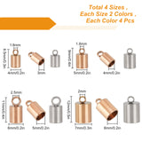 32Pcs 8 Style 304 Stainless Steel Cord Ends, End Caps Glue in Barrel End Caps, Cord Finding for Jewelry Making, Rose Gold & Stainless Steel Color, 8~12x4~7mm, Hole: 1.8~3mm, Inner Diameter: 2~6mm, 4Pcs/style