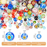3 Strands 3 Styles Handmade Millefiori Glass Round Bead Strands, Mixed Color, 6~8mm, Hole: 1mm, 1 stand/style