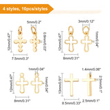 40Pcs 4 Style Brass Charms, Cross, Mixed Color, 12x8x1mm, Hole: 3mm