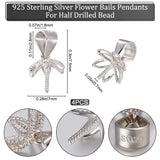 4Pcs Sterling Silver Screw Eye Pin Cup Peg Bails, For Half Drilled Beads, Flower, Platinum, 7.5x7mm, Hole: 2.8x1.8mm, Pin: 0.7mm