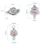 Brass Box Clasps, with Rhinestone, Platinum, 18x12x10mm, Hole: 2mm