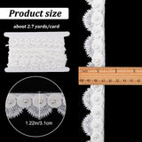 2.7~3 Yards Polyester Lace Trim, Flower Lace Ribbon with Imitation Pearl Beads, White, 1-1/4 inch(31mm)