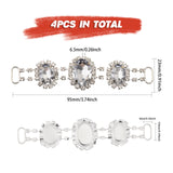 4Pcs Silver Plated Brass Rhinestone Connector Charms, Oval Links Ornament for Bikini Decoration, Crystal, 23x95x6.5mm, Hole: 10x4mm