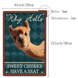 Tinplate Sign Poster, Vertical, for Home Wall Decoration, Rectangle with Word Why Hello Sweet Cheeks Have a Seat, Alpaca Pattern, 300x200x0.5mm