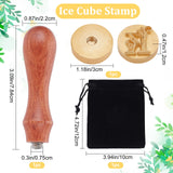 1Pc Golden Tone Brass Stamp Head, with 1Pc Rectangle Velvet Pouches and 1Pc Pear Wood Handle, for Wax Seal Stamp, Letter.K, Stamp Head: 30mm, 3pcs/set