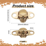 1 Pair Detachable Brass Shoe Decoration, Halloween Skull Shoe Lace Charm, Antique Golden, 15.5x25x6mm, Hole: 4mm