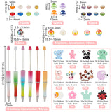 DIY Personalized Beadable Pen Sets, Including ABS Plastic Ball-Point Pen, Silicone Animal Beads, Crackle & Striped Resin Beads, Polymer Clay Rhinestone European Beads, Mixed Color, Pen: 148x12mm, 6 colors, 2pcs/color, 12pcs