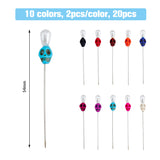Skull Dyed Synthetic Turquoise Dressmaking Pin, Iron & Acrylic Imitation Pearl Head Pins, Mixed Color, 54x6x7mm, 10 colors, 1pc/color, 10pcs/set