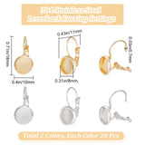 40Pcs 2 Colors 304 Stainless Steel Leverback Earring Settings, Flat Round, Golden & Stainless Steel Color, Tray: 8mm, 18x10x11mm, Pin: 0.7mm, 20Pcs/color