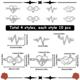 40Pcs 4 Styles Heart Theme Alloy Rhinestone & Cubic Zirconia Connector Charms, Mixed Shapes, Antique Silver & Platinum, 12.5~29.5x15.5~28x1.5~2.5mm, Hole: 1.4~1.6mm, 10pcs/style