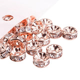 Rondelle Brass Rhinestone Spacer Beads, Grade AAA, Straight Flange, Nickel Free, Rose Gold, 8x3.8mm, Hole: 1.5mm