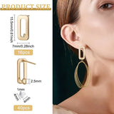 16Pcs Brass Rectangle Stud Earring Findings, with Vertical Loops and 40Pcs Plastic Ear Nuts, Real 18K Gold Plated, 15.5x7mm, Hole: 2.5mm, Pin: 0.8mm