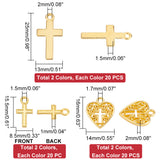 120Pcs 6 Style Alloy Pendants, Cross & Heart with Cross, Mixed Color, 15.5~25x8.5~14x1~2mm, Hole: 1.5~2mm, 20pcs/style