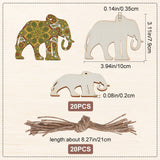 Animal Theme Unfinished Blank Wooden Pendants Set for Painting Arts, Pyrography, Home Decor, with Jute Cord, Elephant, 7.9x10x0.2cm, Hole: 3.5mm, 20pcs