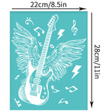 Self-Adhesive Silk Screen Printing Stencil, for Painting on Wood, DIY Decoration T-Shirt Fabric, Turquoise, Guitar, 280x220mm