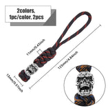 2Pcs 2 Colors Braided Polyester EDC Knife Parachute Lanyard Alloy Skull Bead Pendant Decoration for Men, Mixed Color, 12.3cm, 1pc/color