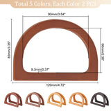 10Pcs 5 Colors Wood Bag Handles, Letter D Shape, Mixed Color, 12x8.5x0.93cm, Inner Diameter: 6x9cm, 2pcs/color