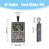 1 Set 201 Stainless Steel Pendants, Laser Engraved Pattern, Rectangle with Tarot Card Patterns, Gunmetal, 40x24x1mm, Hole: 8x4mm, 22pcs/set