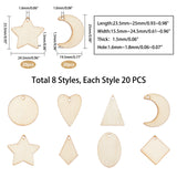 Unfinished Natural Poplar Wood Pendants, Laser Cut Wood Shapes, Undyed, Mix Shape, BurlyWood, 25x19.5x1.5mm, Hole: 1.6mm, 160pcs/box