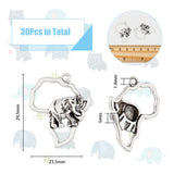 Tibetan Style Alloy Pendants, Africa Map with Elephant, Antique Silver, 29.5x23.5x5mm, Hole: 1.4mm, 30pcs/box