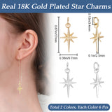 12Pcs 2 Colors Brass Pendants, with Jump Rings, Star Charms, Platinum & Golden, 17x9.7x2.5mm, Hole: 3.4mm, 6pcs/color