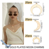 60Pcs 3 Style Brass Pendants, Double Horn/Crescent Moon Pendant, Real 18K Gold Plated, 9~19x9.5~18x0.8~1mm, Hole: 1mm, 20pcs/style