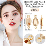 30Pcs Brass Connector Charms, Cowrie Shell Shape, Real 18K Gold Plated, 18x7.5x3.5mm, Hole: 1mm