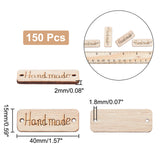 150Pcs Unfinished Wood Connector Charms, Rectangle Carved with Word Handmade, BurlyWood, 15x40x2mm, Hole: 1.8mm