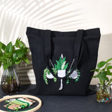Planter Pattern DIY Embroidery Beginner Kits, Including Imitation Bamboo Embroidery Hoop, Iron Needles, Tote Bag, Cotton Colorful Embroidery Threads, Black, 630mm