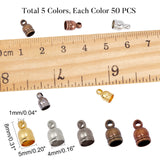 Brass Cord Ends, Mixed Color, 8x5mm, Hole: 1mm, Inner Diameter: 4mm, 5 colors, 50pcs/color, 250pcs/box
