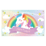 Polyester Hanging Banner Sign, Rectangle with Word, Party Decoration Supplies Celebration Backdrop, Happy Birthday, Unicorn Pattern, 1100x1850mm