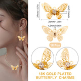 10Pcs Brass Micro Pave Clear Cubic Zirconia Pendants, Nickel Free, Butterfly, Real 18K Gold Plated, 27x35x6mm, Hole: 1.2mm