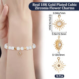 Brass Cubic Zirconia Charms, Flower Charm, Real 18K Gold Plated, 14.5x12.5x3mm, Hole: 1mm, 16pcs/box