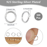 Rack Plating Brass Jump Rings, Open Jump Rings, Long-Lasting Plated, Round Ring, 925 Sterling Silver Plated, 5x0.7mm, 20 Gauge, Inner Diameter: 3.5mm, 300pcs/box