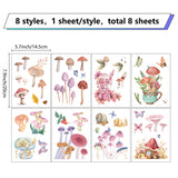 8 Sheets 8 Styles PVC Waterproof Wall Stickers, Self-Adhesive Decals, for Window or Stairway Home Decoration, Rectangle, Mushroom, 200x145mm, about 1 sheets/style