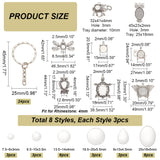 DIY Keychain Making Kit, Including Iron Split Key Rings, Alloy Pendant Cabochon Settings, Glass Cabochons, Butterfly & Dragonfly & Owl & Turtle & Elephant, Antique Silver, 72Pcs/box