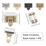 Zinc Alloy Bag Twist Lock Clasps, Handbags Turn Lock, Cadmium Free & Lead Free, Mixed Color, Rectangle: 41x23.5x10.5mm, Hole: 22.5x8mm, Clasp: 39x35x19.5mm, 3mm Inner Diameter, 4sets/bag