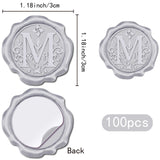 Adhesive Wax Seal Stickers, Envelope Seal Decoration, For Craft Scrapbook DIY Gift, Silver Color, Letter M, 30mm, 100pcs/box