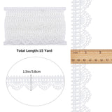 15 Yards Polyester Stitchwork Lace, Wavy Ribbon, DIY Garment Accessories, Flat, with 1Pc Thread Bobbins White Cards, White, 1-1/2 inch(38mm)