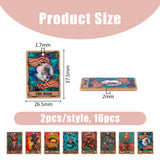 16Pcs 8 Style Printed Acrylic Pendants, Rectangle with Tarot Card Theme Pattern Charm, Mixed Color, 37.5x26.5x2mm, Hole: 1.7mm, 2pcs/style