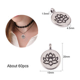 Tibetan Style Alloy Pendants, Flat Round with Lotus, Antique Silver, 20x15x4.5mm, Hole: 1.5mm