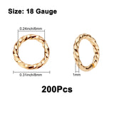 200Pcs Brass Open Jump Rings, Long-Lasting Plated, Twist Ring, Real 18K Gold Plated, 18 Gauge, 8x1mm, Inner Diameter: 6mm