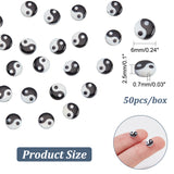 50Pcs Natural Freshwater Shell Printed Beads, Yin Yang Pattern, Black, White, 6x2.5mm, Hole: 0.7mm